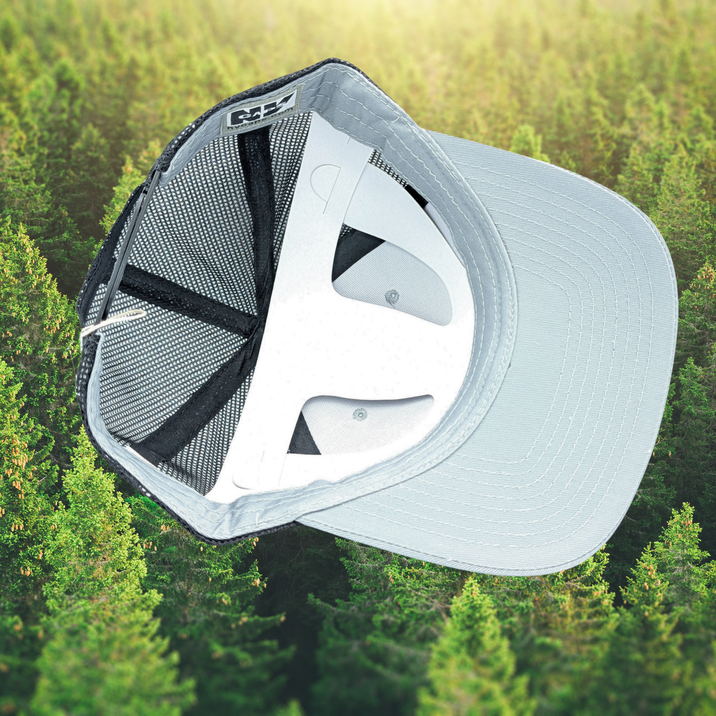 Grey Black Trucker Snapback Baseball Hat. Bottom inside View.