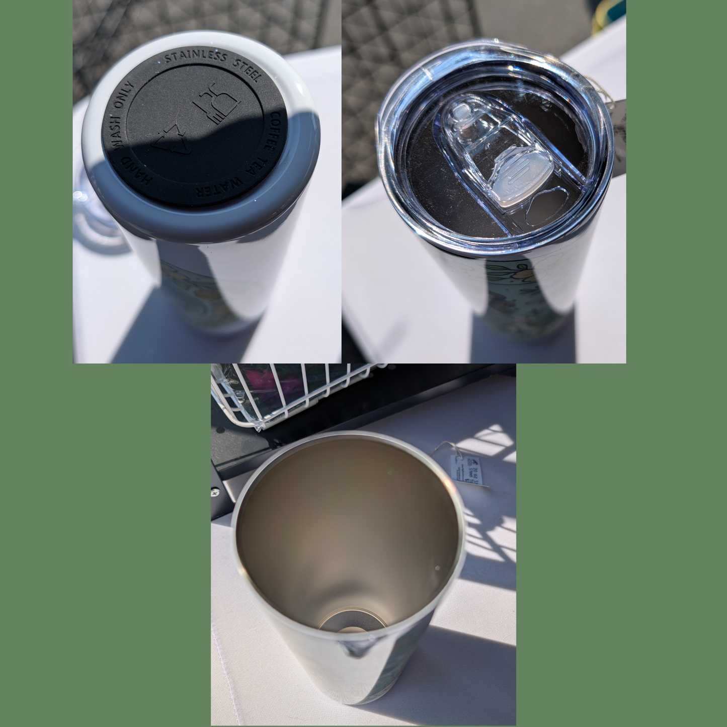 Stainless Steel 20 oz Tumbler back view. Here you see the background dark grey almost black color. Fantasy Gifts for readers