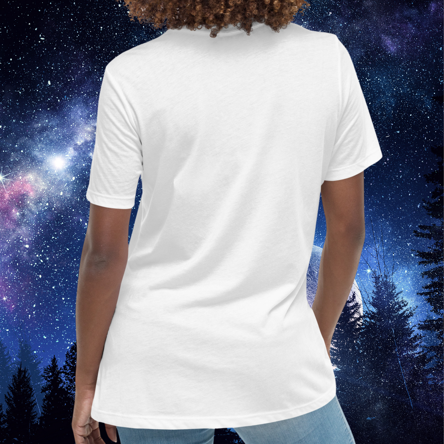 Back view of model wearing white women's Capricorn Tee. The back of the astrology tee does not have an image. The perfect December or January Birthday Gift for Her or yourself.