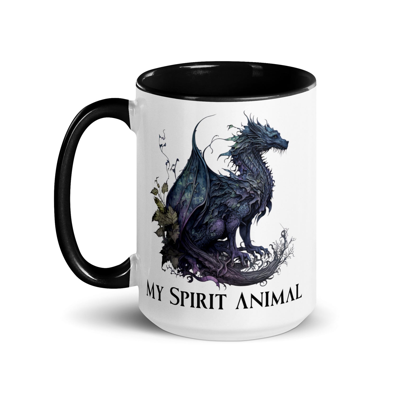 White Ceramic Mug with a black dragon My Spirit Animal