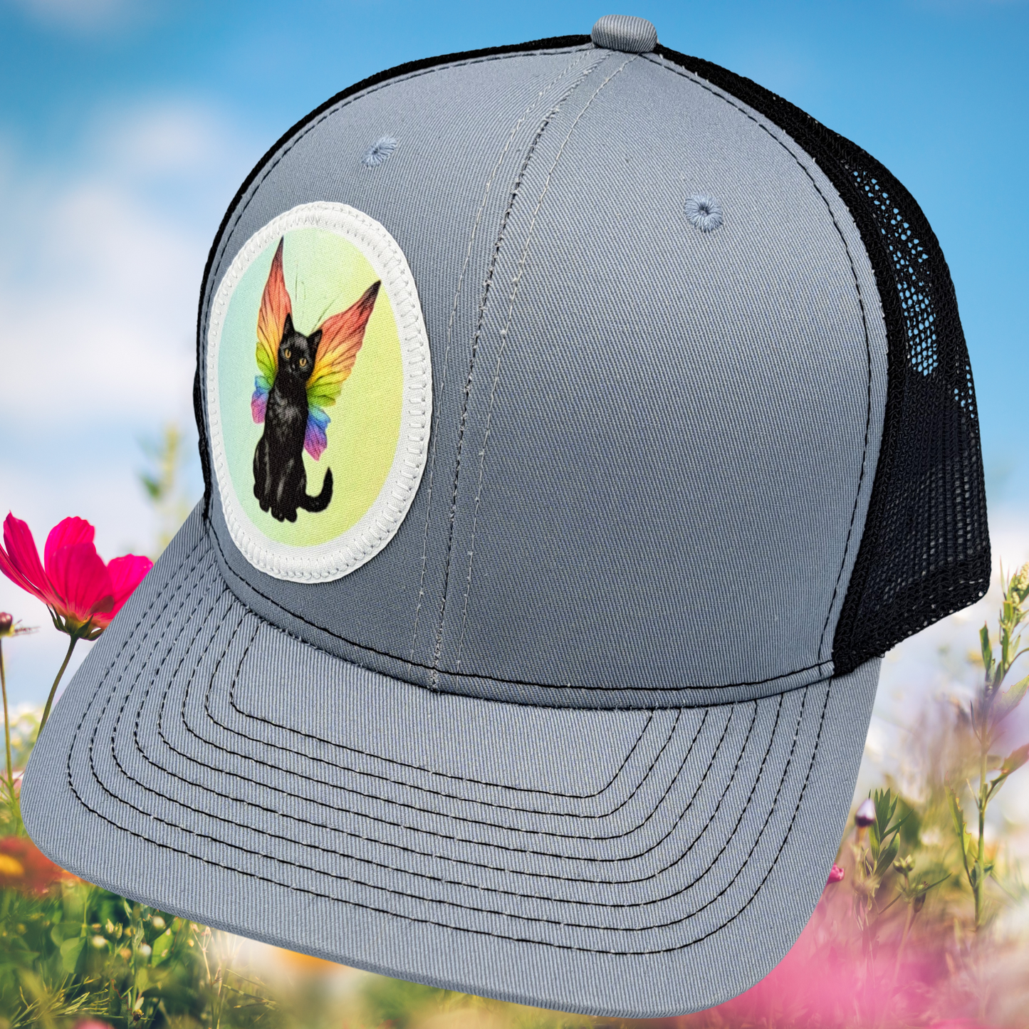 Black Fairy Cat Grey Snapback Hat