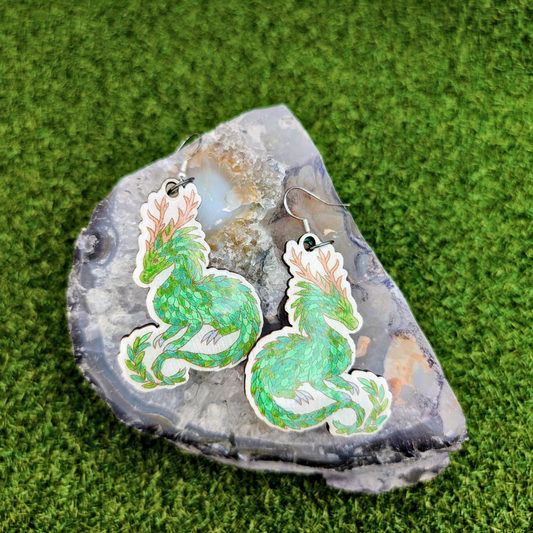 Earth Dragon Earrings, Handmade Wood Jewelry