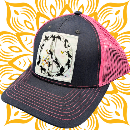 Fantasy Peace Sign, Grey and PInk Snapback Hat