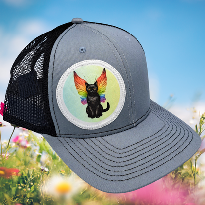 Black Fairy Cat Grey Snapback Hat