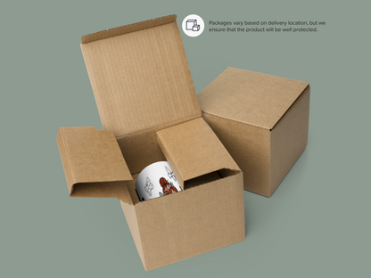 Image shows Fairy Mug in a brown box for shipping. Packages vary based on delivery location, but we ensure that the product will be well protected.