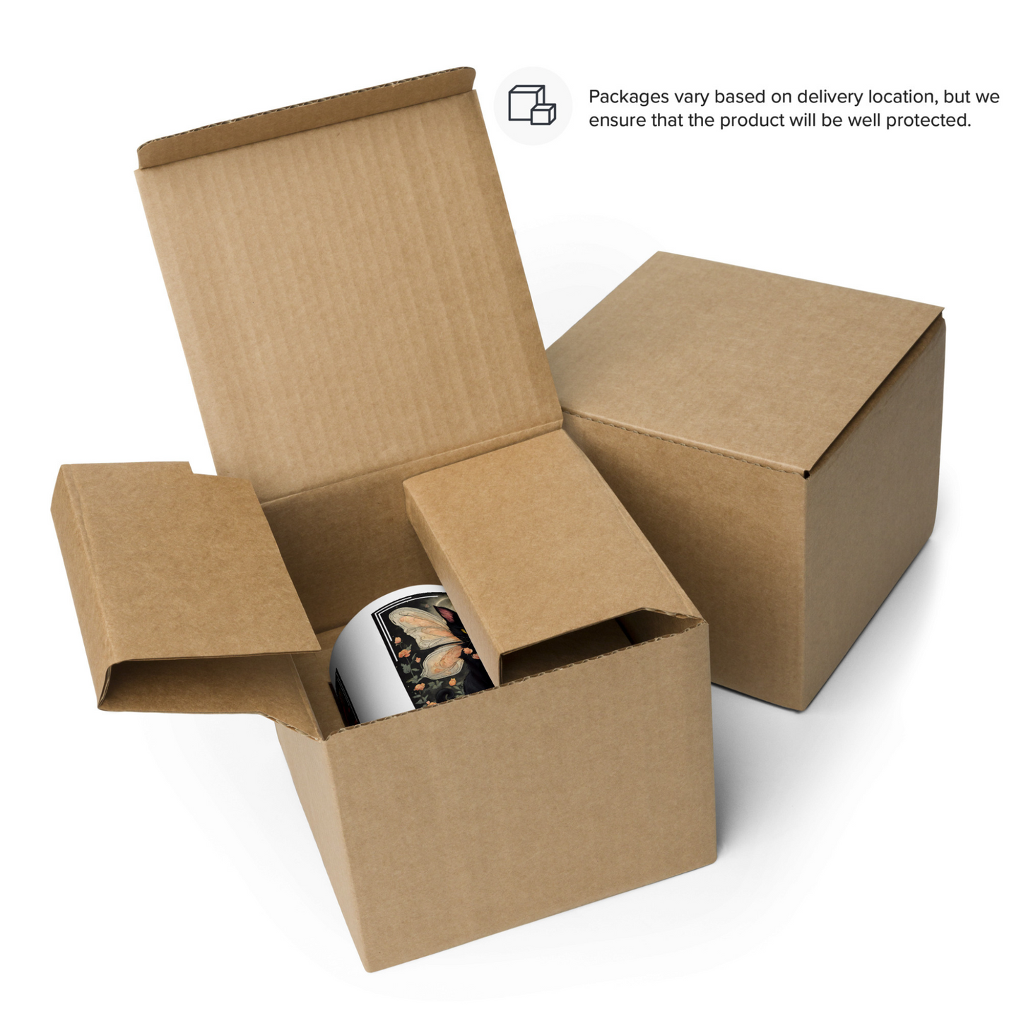 View of packing and how the ceramic mug is securely packed in a box.