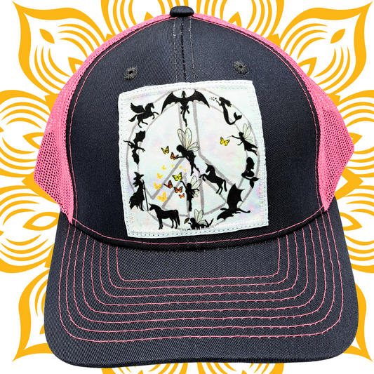 Fantasy Peace Sign, Grey and PInk Snapback Hat