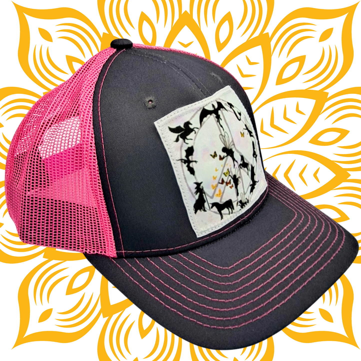 Fantasy Peace Sign, Grey and PInk Snapback Hat