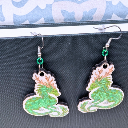 Earth Dragon Earrings, Handmade Wood Jewelry