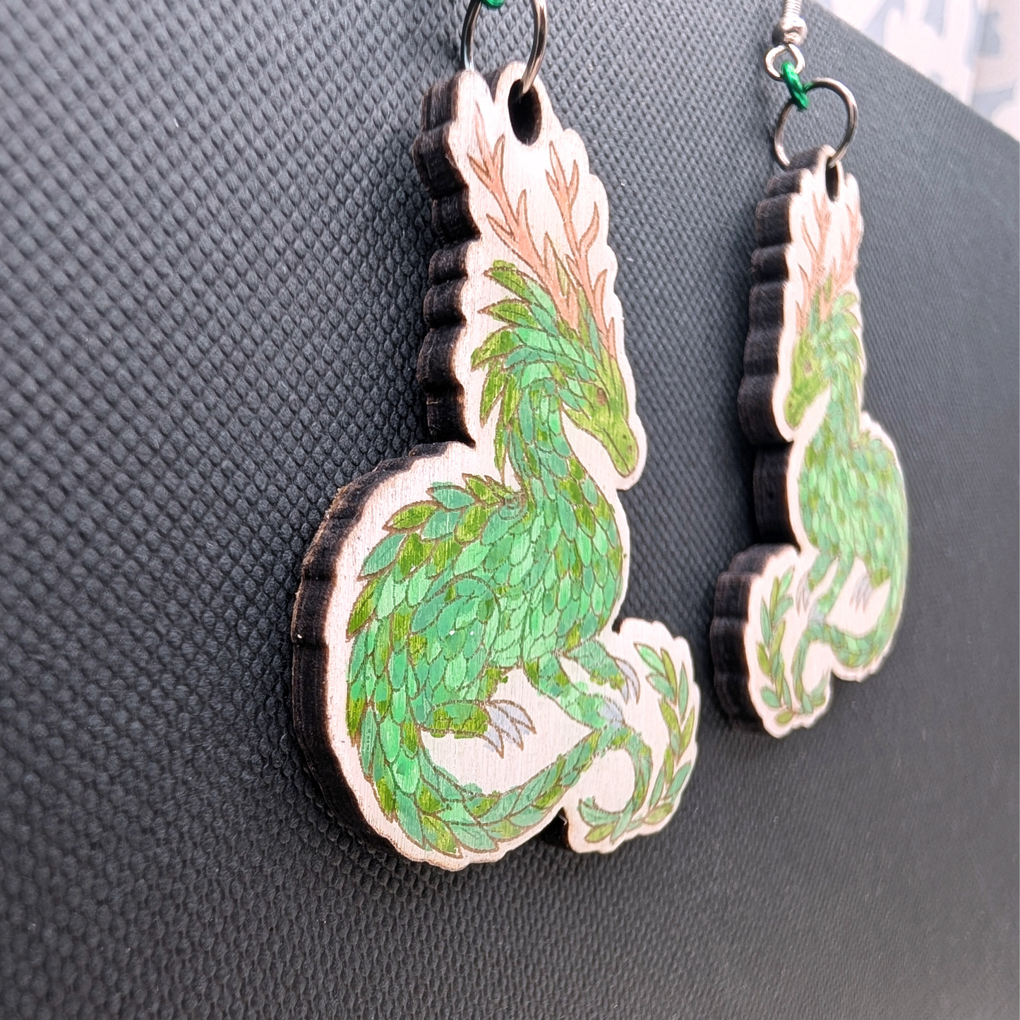 Earth Dragon Earrings, Handmade Wood Jewelry