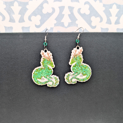 Earth Dragon Earrings, Handmade Wood Jewelry