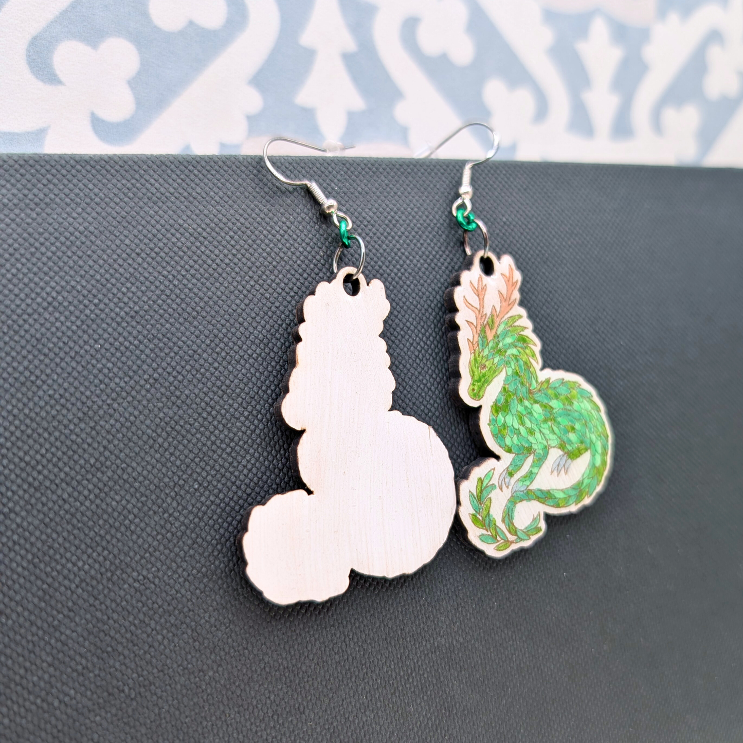 Earth Dragon Earrings, Handmade Wood Jewelry