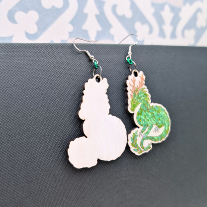 Earth Dragon Earrings, Handmade Wood Jewelry