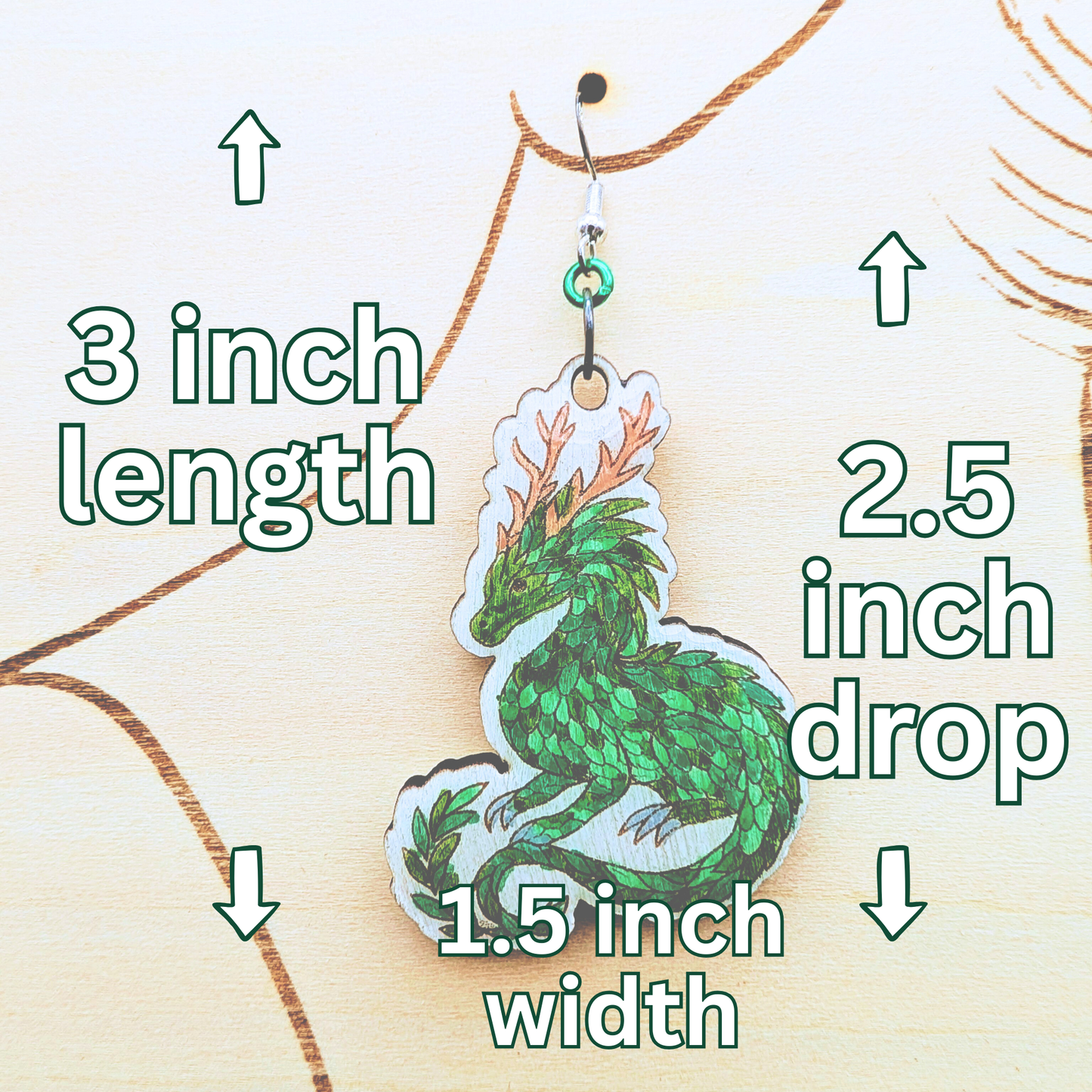 Earth Dragon Earrings, Handmade Wood Jewelry
