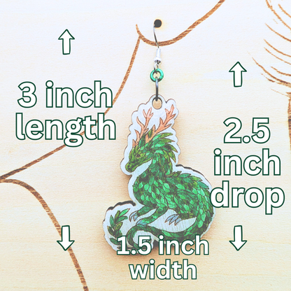 Earth Dragon Earrings, Handmade Wood Jewelry