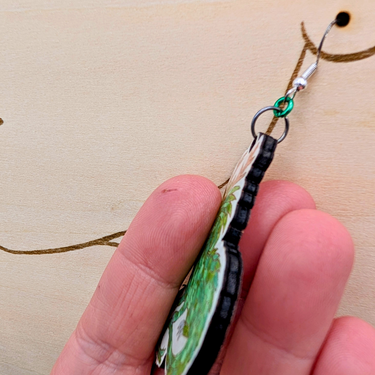 Earth Dragon Earrings, Handmade Wood Jewelry