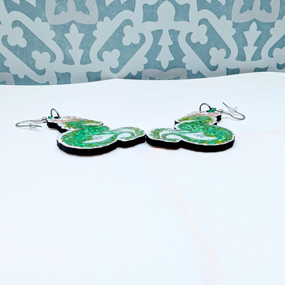 Earth Dragon Earrings, Handmade Wood Jewelry