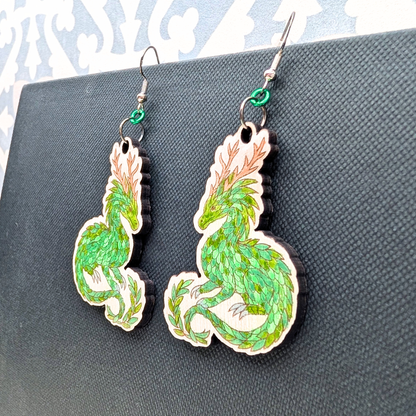 Earth Dragon Earrings, Handmade Wood Jewelry