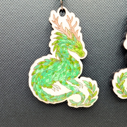 Earth Dragon Earrings, Handmade Wood Jewelry