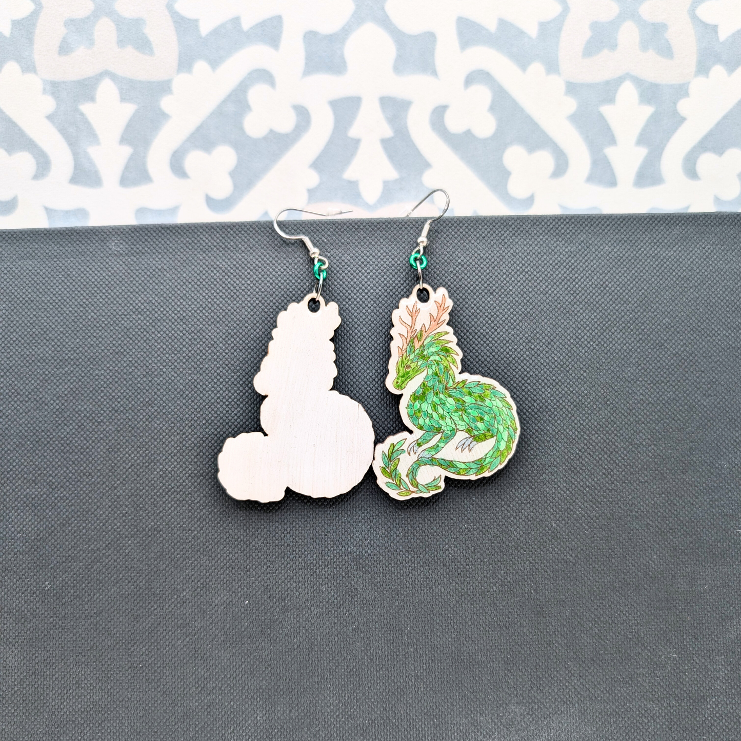 Earth Dragon Earrings, Handmade Wood Jewelry