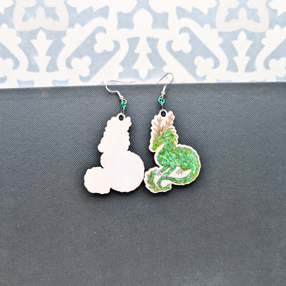 Earth Dragon Earrings, Handmade Wood Jewelry