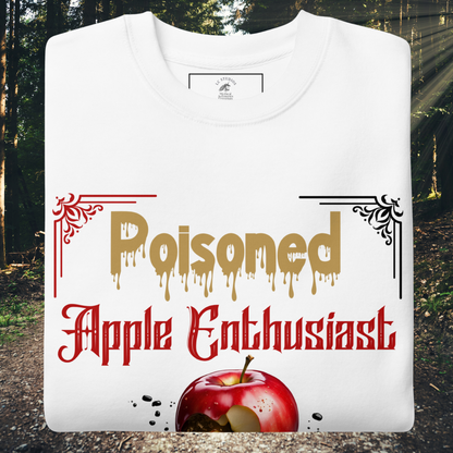 Women's Sweatshirt Poisoned Apple Enthusiast, Graphic Red apple missing a bite beginning to rot sitting in a pool of black poison. Dark Fantasy Gift for Her, Folded Sweatshirt