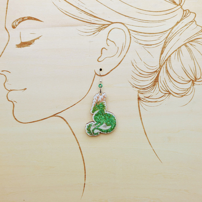 Earth Dragon Earrings, Handmade Wood Jewelry