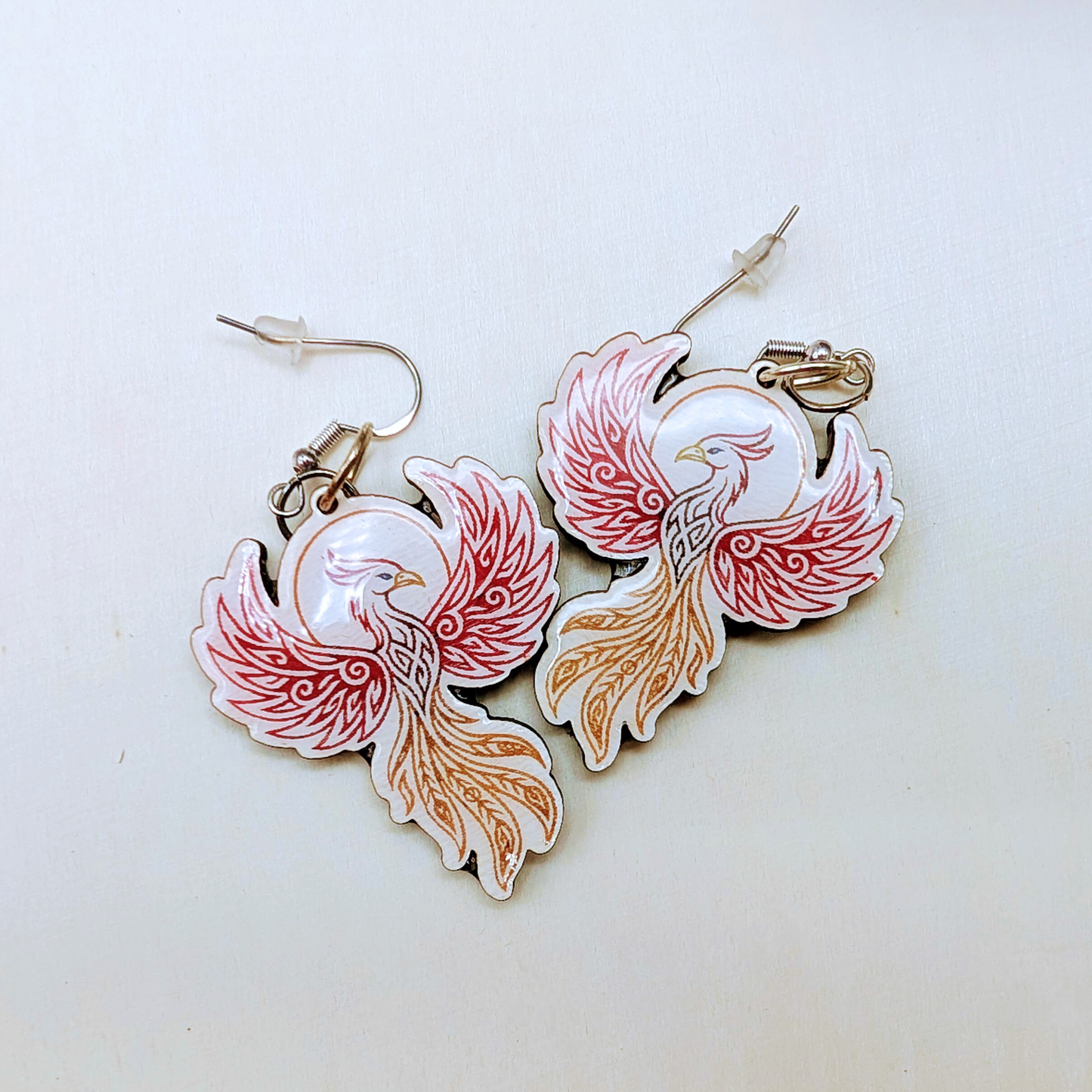 Phoenix Earrings, Handmade Wood Jewelry