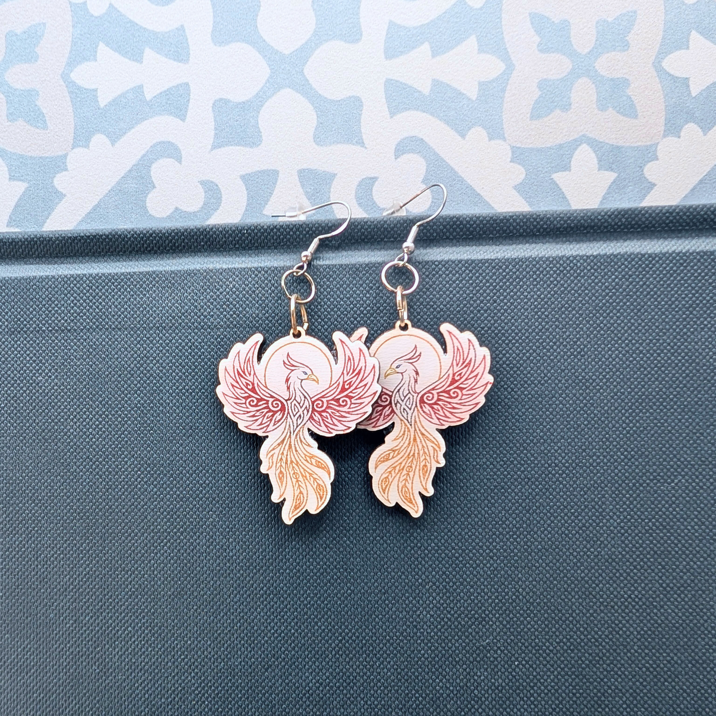 Phoenix Earrings, Handmade Wood Jewelry