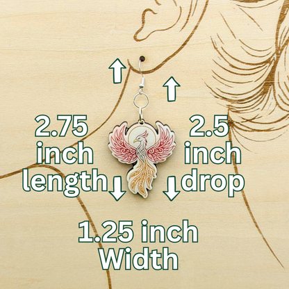 Phoenix Earrings, Handmade Wood Jewelry