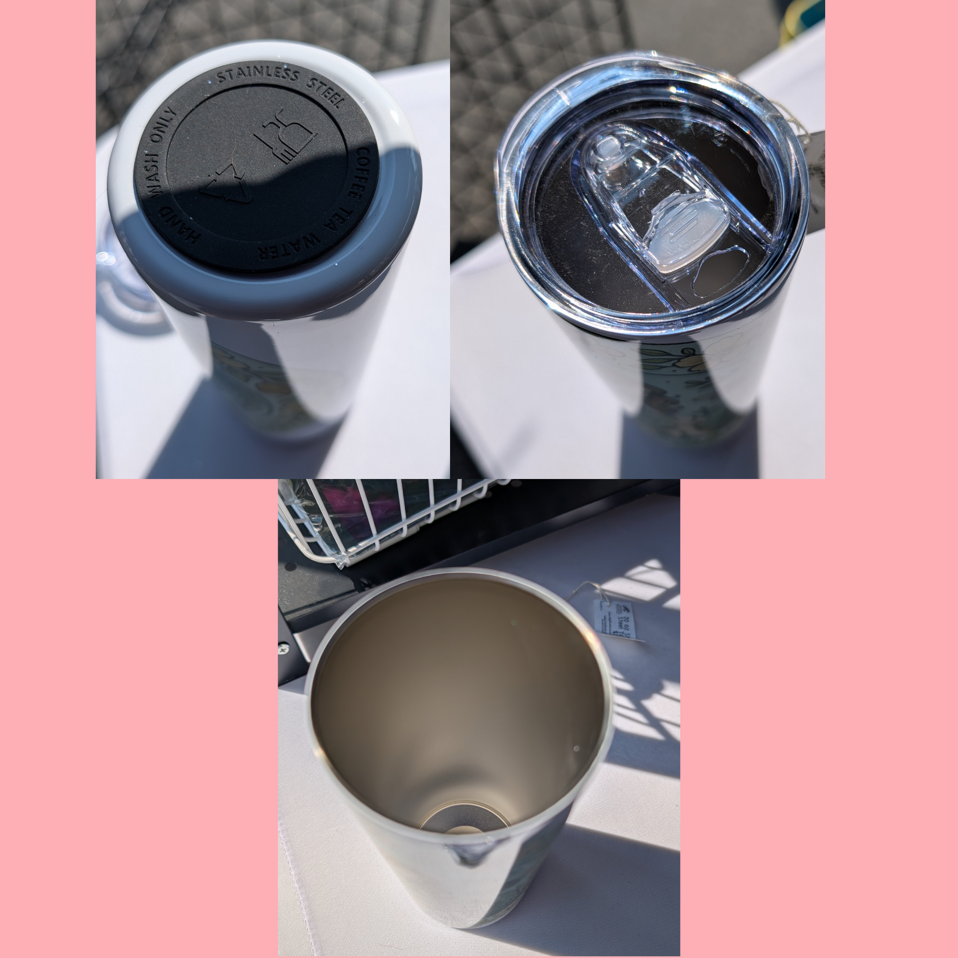 Stainless Steel 20 oz Tumbler back view. Here you see the background dark grey almost black color. Witch Fantasy Gifts for Her