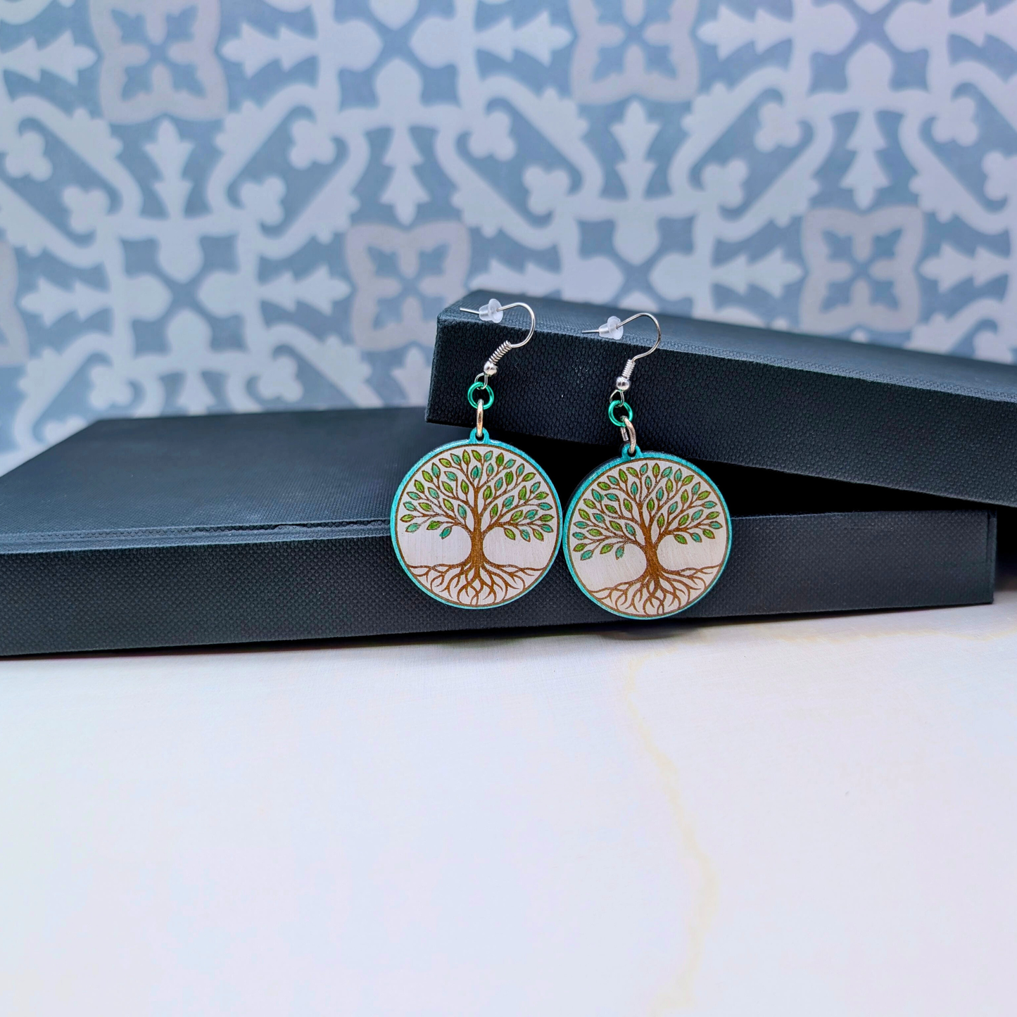 Tree of Life Earrings, Wood Handmade Jewelry