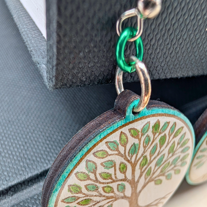 Tree of Life Earrings, Wood Handmade Jewelry