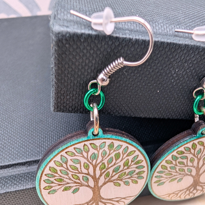Tree of Life Earrings, Wood Handmade Jewelry