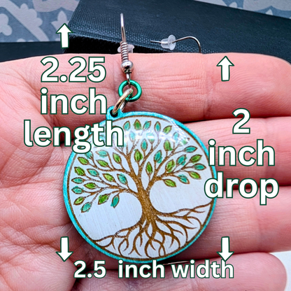 Tree of Life Earrings, Wood Handmade Jewelry