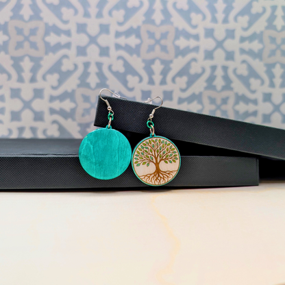 Tree of Life Earrings, Wood Handmade Jewelry
