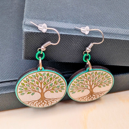 Tree of Life Earrings, Wood Handmade Jewelry