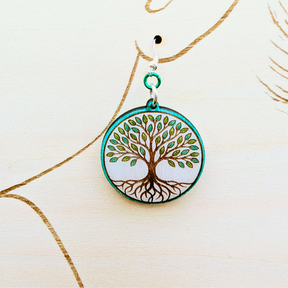 Tree of Life Earrings, Wood Handmade Jewelry