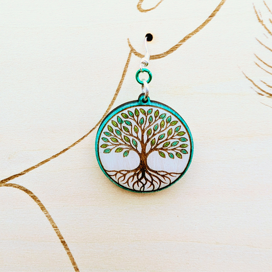 Tree of Life Earrings, Wood Handmade Jewelry