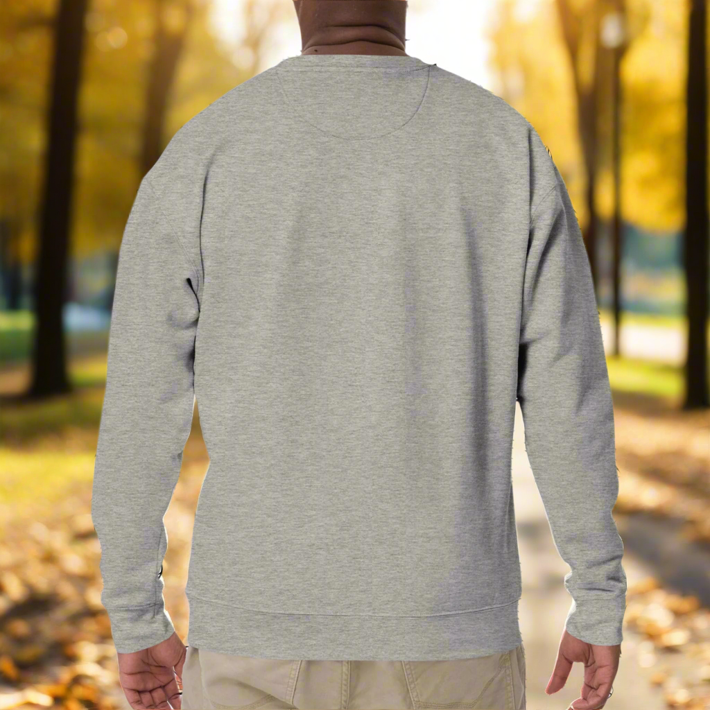 Men's Back View Carbon Grey Fantasy Peace Sign men's Sweatshirt. 