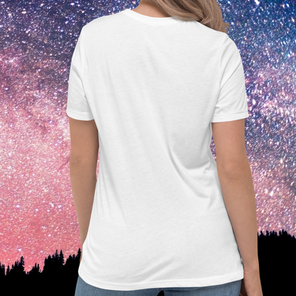 Back view of model wearing white women's Pisces Tee. This Astrology T-Shirt seen from the back shows the crewneck neckline, sleeves going to mid upper arm, and hem falling just below the hips. No design on the back. The perfect February or March Birthday Gift for Her or yourself.