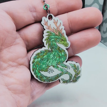 Earth Dragon Earrings, Handmade Wood Jewelry