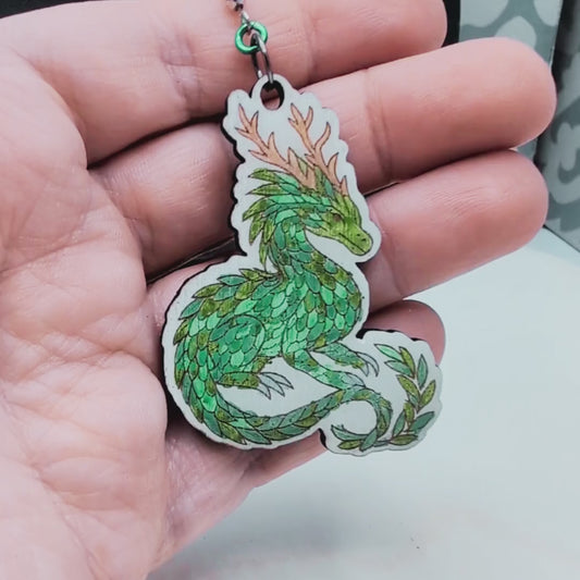 Earth Dragon Earrings, Handmade Wood Jewelry