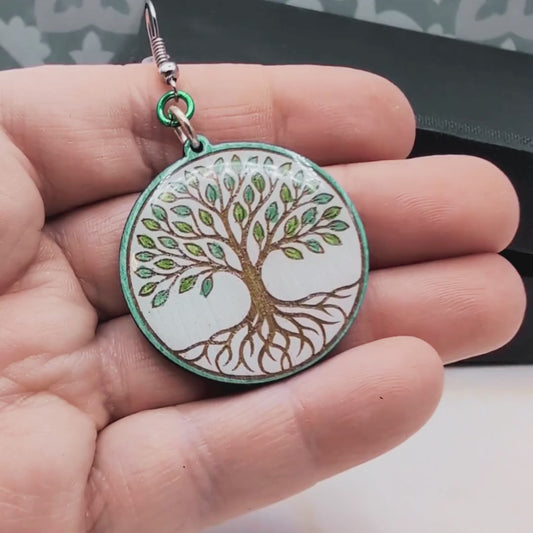 Tree of Life Earrings, Wood Handmade Jewelry